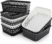 ZEAYEA 9 Pack Small Plastic Storage Baskets, Woven Design, Sturdy, Black, Gray, White, 7.7" L x 5.5" W x 2.4" H