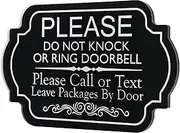 Please Do Not Knock or Ring Doorbell Sign for Home Modern Design Door, Please Call or Text Leave Packages By Door Signs for Office or School Decor Wall, No Soliciting Sign for House Business