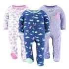 Rainbow Dinosaur 3 Pack Footed Cotton Baby Girl Sleepers - 6 M - The Peanutshell