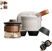 Teatsy Teapot, Teatsy Portable Tea Set, Heat-Resistant Glass Teapot with 360° Rotating Strainer, 3 Premium Cups & Travel Case, for Office, Travel, Home (Black,1 Set)