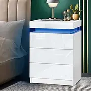 [OIKITURE] Smart Bedside Table with 3 Drawers White Bedside Table