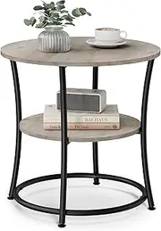 [VASAGLE] Side Table, 2-Tier Round End Table, Nightstand with Steel Frame for Small Spaces, Living Room, Bedroom, Heather Greige and Ink Black