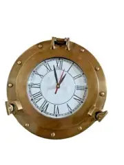 Nautical 12" Brass Antique Ship Boat Porthole Clock Roman Numerals White Display