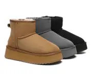 EVERAU® UGG Boots Sheepskin Wool Ankle Platform Thick Bottom Mini Classic - Grey / AU Ladies 5 / AU Men 3 / EU 36