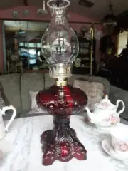 RUBY PRINCESS FEATHER complete OIL LAMP /table . Cabin, victorian, old west