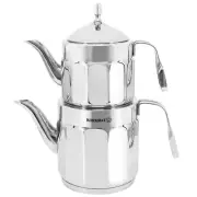 Korkmaz A228 Nostaljia Midi Stainless Steel 0.9 Liter Tea Pot And 1.6 Kettle