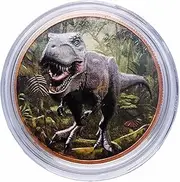 Katy Craig 1oz 3D T Rex Dinosaur Colour .999 Fine Copper Round in Capsule - Ultra High Relief
