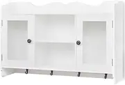 'vidaXL White MDF Wall Mounted Display Cabinet - Modern Scandinavian Design, Glass Panel Doors, 4 Hooks, Easy Installation