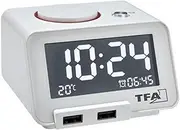 TFA Dostmann HOMTIME Digital Alarm Clock with USB Charging Function, Plastic, White, L185 x W138 x H88 mm