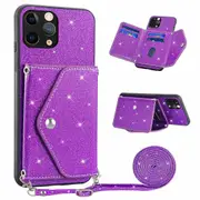 For iPhone 11 Pro 5.8 inch Glittery Powder Phone Shell Triangle Card Holder Kickstand Case Cover