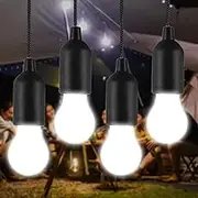 LED Pull Cord Light Bulb 4 Pack, LED Camping Lantern Lights Hanging Tent Lamp Light Bulbs for Camping, Hiking, Home Decor, Hurricane Emergency, Storms, Outages and More (4pcs Black)