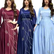 Dubai Women Muslim Evening Kaftan Long Sleeve Maxi Dress Caftan Turkey Robe Gown