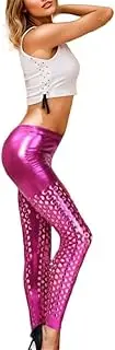 [Sorrica] Women's Sexy Hollow Leggings Shiny Metallic Stretch Leggings for Club Disco Party Rave