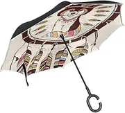 Double Layer Inverted Umbrella Cars Reverse Umbrella Raccoon Aztec Style Dream Catcher Windproof UV Proof Travel Outdoor Umbrella