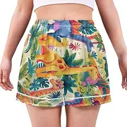 [RPLIFE] Vibrant Dinosaurs Cute Woman Pajama Shorts, Cute Light Weight Shorts for Women, Womens Summer Pajamas