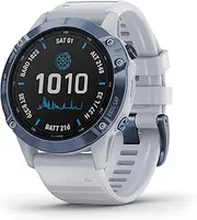 [Garmin] Fenix 6 Pro Solar, Premium Multisport GPS Smartwatch, Mineral Blue With Whitestone Band