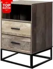 Bedside Table Wooden Narrow Desk 2 Drawer Shelf Metal Legs Bedroom Cabinet