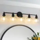 Bathroom Vanity Light 5 Light, Black Bathroom Light Fixtures with Clear Globe