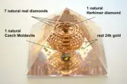 Powerful orgonite orgone pyramid with Moldavite, Herkimer Diamonds and vortex