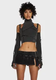 [DARKER WAVS] Replay Strappy Ribbed Crop Tank - Charcoal