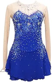 [JRUIA] Girls Ice Roller Skating Dresses for Competition Women's Figure Skating Skirt Gymnastics Dancewear Wiht Crystal