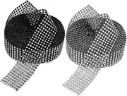ARTIBETTER 2 Rolls Self Adhesive Rhinestone Ribbon Rows Bling Wrap for DIY Wedding Cake Decorations Birthday Silver and Black