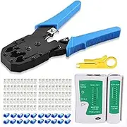 rj45 Crimp Tool Kit, Cat5 Cat5e Crimping Tool with 100pcs rj45 Cat5 Connectors, 20pcs rj45 Cat5 Cat6 Connector Covers, Cable Tester, Network Wire Stripper