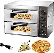 Commercial Pizza Oven, Double Deck Electric Pizza Oven, 16" Multi-Purpose Toaster Stainless Steel Baking Oven 40l Capacity Restaurant Home Use with Timer for Pizza Bread Tarts Barbecue Dessert Kebabs