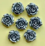 6 Silver Roses Lucite Cabochon- 18mm Dime Size