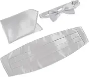 [WOFASHPURET] Stylish Tuxedo Bow Tie Pocket Square Cummerbund Girdle Set for Men's Events
