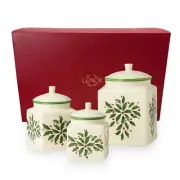 Lenox Holiday Holly Leaves Christmas Canisters Set of 3 with Lids Ivory Holiday