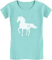 [Tstars] Horse Lover - Love Horses Girls' Fitted Kids T-Shirt Medium Chill Blue