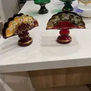 Czech Vintage Bohemian Glass (2)Napkin Holders24K Gold Hand Painted Burgundy Red