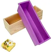 1 Set 42 oz Flexible Rectangular Silicone Soap,Silicone Soap Molds with Wooden Box,Loaf Molds Kit with Wood Box for CP and MP Soaps Making Supplies,DIY Tool for Soap Cake Making (Purple)