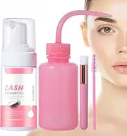 Lash Shampoo | Foaming Eyelid Cleanser Shampoo with Rinse Bottle Brush - 100ml Eyelash Extension Foam & Brushes Eyelid Cleanser for Makeup Remover, Salon, Home Use