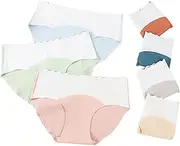 [HEJIGOOD] 7 Pcs Women's Seamless Hipster Panties Invisible Mid Waist Briefs Wavy Waistband Stretch Ice Silk Ladies panties