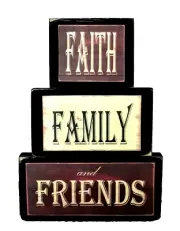 Faith Family Friends Primitive Rustic Stacking Blocks Wooden Sign Set