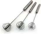 Stainless Steel Semi-Automatic Egg Whisk - 3PCS Hand Push Rotary Whisk Blender