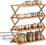 2 to 5 Tier Shoe Rack, Multi Tier Foldable Bamboo Shoe Organizer Rack Multifunctional Storage Free Standing Shoe Shelf. (4 Tier (27 feet Wide))