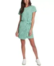 MSRP $99 1.state Trendy Plus Size Printed Tie-Waist Dress Green Size 3X