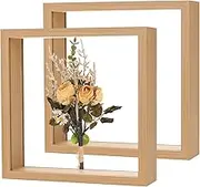 uxcell 2-Pack Dried Flower Frame, 8 x 8 Inch Double Acrylic Wooden Dried Flower Photo Floating Frame for Tabletop/DIY/Handicrafts [Wood Color]