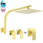 Brushed Gold 8/10/12'' Rain Shower Head BRASS Gooseneck Arm Mixer Tap Square Set