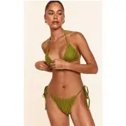 Olive Crochet Overlay Tie Side Bikini Bottoms, Olive
