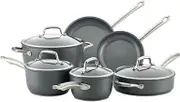 Anolon Accolade 10-Piece Nonstick Cookware Set, Aluminium Pots and Pans, Induction, Gas and Electric Compatible, Dishwasher Safe, Stainless Steel Handles, Grey
