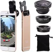 Universal Cell Phone Camera Lens Kit Wide Angle Fish Eye Macro for iPhone XR XS