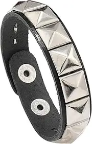 [JDFHFGB] 1 Pcs Punk Studded Bracelet with Square Rivets - Adjustable Gothic Black Leather Cuff Bangle, Rock Jewelry Wristbands for Men & Women