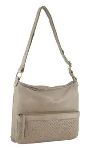Pierre Cardin Woven Leather Ladies Cross-Body Bag Handbag - Taupe