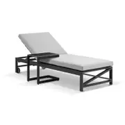 Kansas Outdoor Aluminium Sun Lounge on Wheels with Hugo Slide Under Side Table Charcoal - Textured Olefin Grey