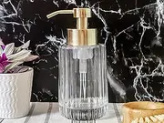 Glass Foaming Soap Dispenser - Vintage 12 oz. Fluted Bottle With Metal Gold Pump - Hand Foam Dispenser