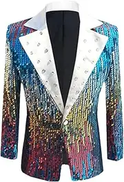 [Generic] Men's Fashion Sequins Suit Single Button Slim Fit Jacket Male Wedding Prom Party Luxury Dress Blazers